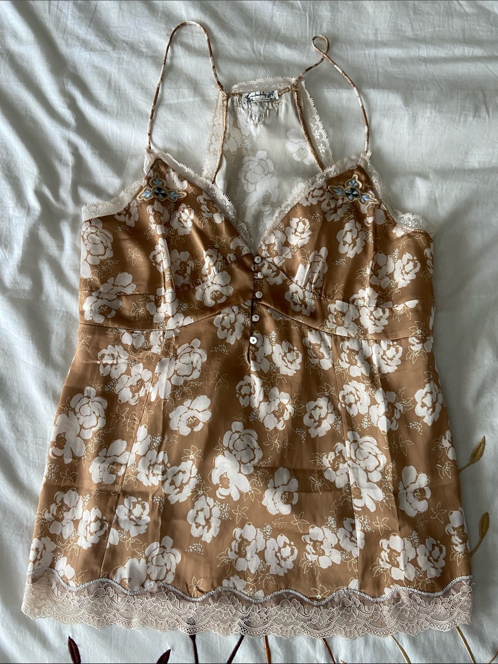 Intimately Free People Lace Floral Slip Tunic Taupe Cream Excellent Condition M